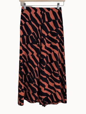 Marimekko Aarnimetsa Kiikari Midi Long Skirt Black Orange Print Size 32 0-2 XS